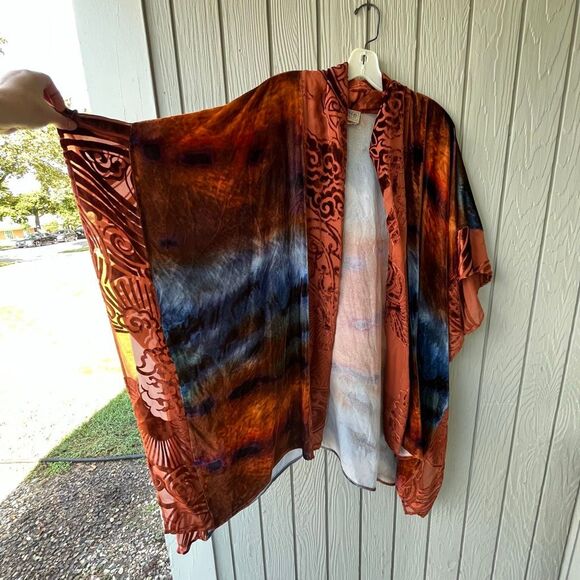 Zonda Nellis Velvet Burnout Shawl Kimono Jacket Silk Blend One Size - Picture 6 of 8